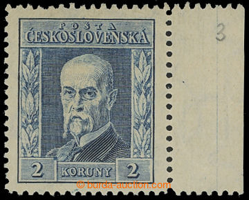 212798 - 1925 Pof.191A, Rytina 2Kč modrá, pravý krajový kus, I. t