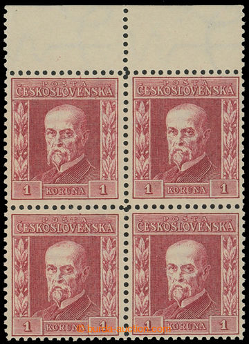 212816 - 1925 Pof.194II, Rytina 1Kč červená, horní krajový 4-blo