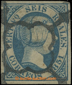 212941 - 1851 Mi.10, Isabela II. - oválný diadém 6R modrá; bezvad