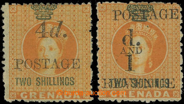 212983 - 1888 SG.42, 44, Victoria Chalon Head 2Sh with overprints 4d.