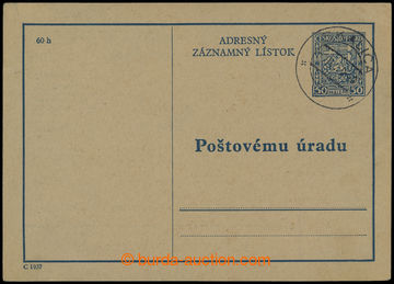 213140 - 1939 CAZ1C, předběžný čs. Adresní záznamní lístek Z
