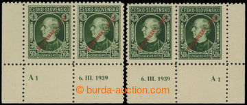 213184 - 1939 Sy.23B DČ, Hlinka 50h zelená, pravá a levá rohová 