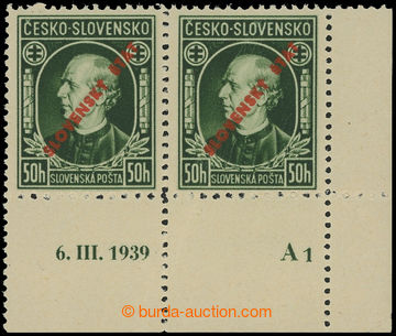 213187 - 1939 Sy.23C DČ, Hlinka 50h zelená, pravá dolní rohová 2