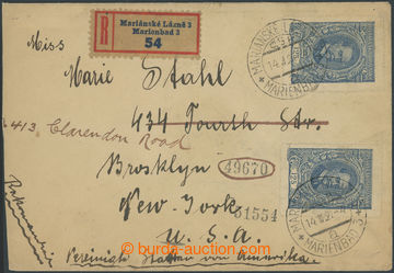 213289 - 1921 R-dopis adresovaný do USA, vyfr. 2ks Pof.140, 125h mod