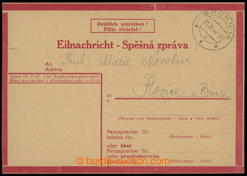 213301 - 1944 CSZ1/ II. typ, poštovně prošlá z Brna do Rosic u Br