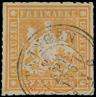 213696 - 1865 Mi.34, Znak 18Kr oranžová, lehké DR REUTLINGEN 2 APR