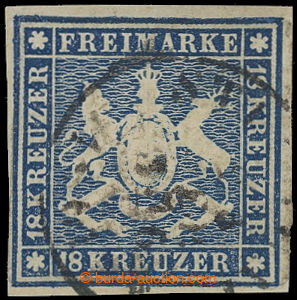 213697 - 1859 Mi.15, Znak 18Kr modrá DR STUTTGART; velmi pěkný exe