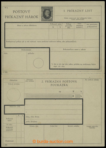214163 - 1939 CPH1, Hlinka 50h black, Un order card, L lower year C 1