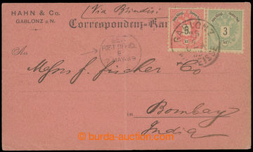 214203 - 1889 commercial PC sent from Jablonec (Bohemia) to Bombay, w
