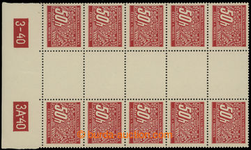 214265 - 1940 Pof.DL6, 50h red, 5 joined 2-stamps. trhaných gutter w