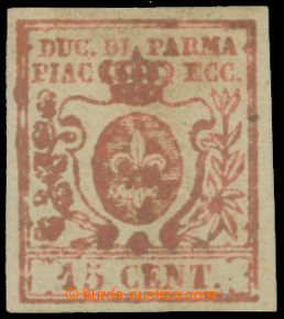 214330 - 1857 Sass.9ab, Lily 15C vermilion, stampa oleosa; sought spe