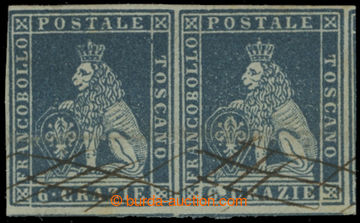 214342 - 1851 Sass.7, pair Lion 6Cr blue, wmk I.; very wide margins, 