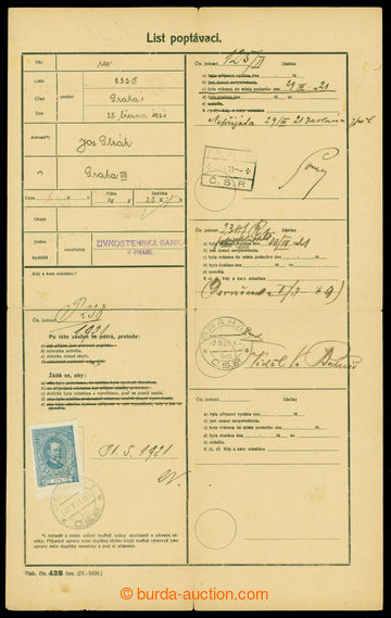 214492 - 1921 tiskopisový formulář List poptávací po zásilce, t