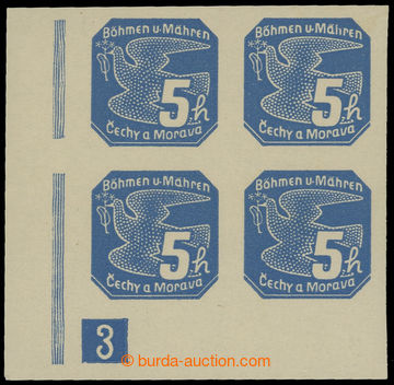 214554 - 1939 Pof.NV2, 5h blue (the first issue.), LL corner blk-of-4
