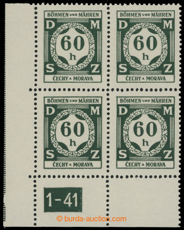214709 - 1939 Pof.SL4, I. vydání 60h zelená, levý dolní rohový 