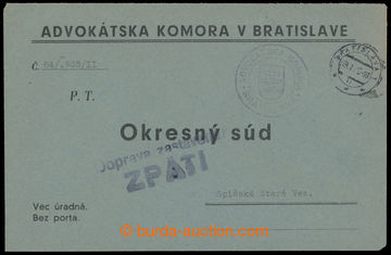 214728 - 1945 DOPRAVA ZASTAVENA  úřední dopis zaslaný z Bratislav