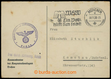 214863 - 1938 C.C. DACHAU   preprinted postcard to Chomutov with noti