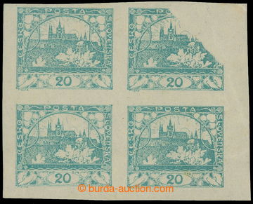 215369 -  Pof.8VV, 20h blue-green, block of four with omitted print c