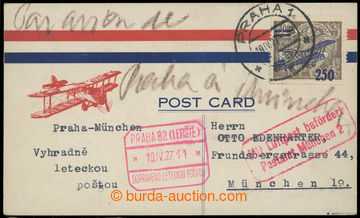 215767 - 1927 first flight PRAGUE - MUNICH, card with airmail additio