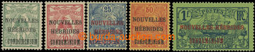 216068 - 1910 SG.F6-F10, 5C - 1Fr, double overprint NOUVELLES HÉBRID