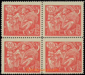 216528 -  Pof.173A I, 100h red, block of four, line perforation 13¾,