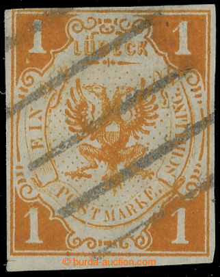217300 - 1859 Mi.2, Coat of arms 1Sh orange, with typical 5-lines can