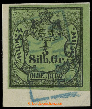 217302 - 1852 Mi.1, Coat of arms 1/3Sgr bright green on cut-square wi