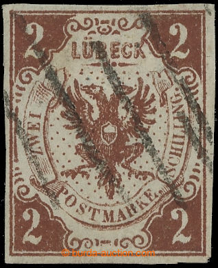 217306 - 1859 Mi.3, Coat of arms 2Sh brown, with typical 5-lines canc