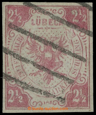 217307 - 1859 Mi.4, Znak 2½Sh růžovo fialová, s typickým 5-čár