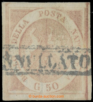 217698 - 1858 Sass.14, Coat of arms 50Gr rose- brown, cancel. ANNULLA