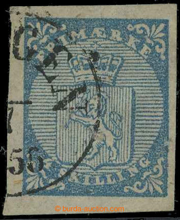 217926 - 1855 Mi.1, Coat of arms 4Sk light grey-blue, cancel. BERGEN/