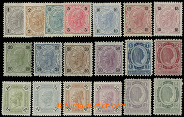 218008 - 1890 ANK.50-68, Franz Joseph I. 1 Kr -2Gld red and 20Kr-2Gld