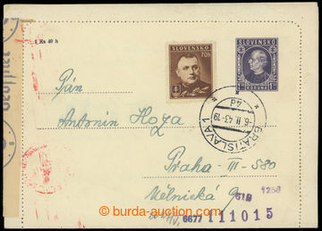 218178 - 1943 CZL2, letter-card Hlinka 1,30 Koruna, addressed to to B