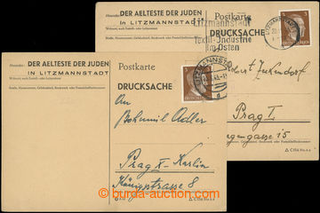 218501 - 1942-1943 GHETTO LITZMANNSTADT / 2 pre-printed cards with pr