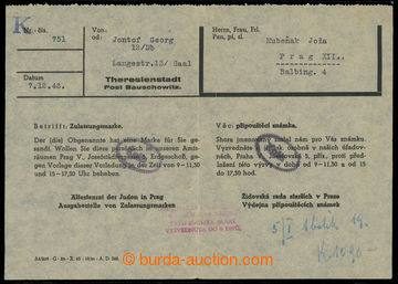 218517 - 1943 PROTECTORATE - GHETTO TERESIENSTADT /  blank form with 