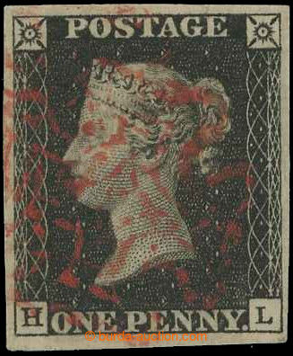 218566 - 1840 SG.2, Penny Black black, plate 7, letters H-L; very fin