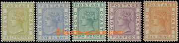 218683 - 1876-1884 SG.4-8, Victoria 1/2P - 6P, wmk CC; complete set, 