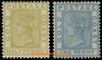 218684 - 1883 SG.9-10, Victoria ½P olive yellow + 1P blue, wmk Crown