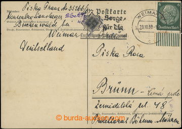 218701 - 1939 KT BUCHENWALD / lístek zaslaný do Protektorátu od č