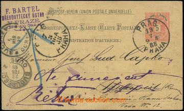 218958 - 1888 Ferch.44, PC abroad 5 Kreuzer Orlice/1883 addressed to 