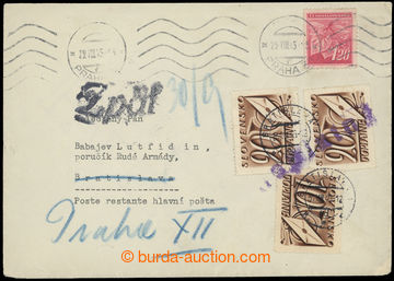 219037 - 1945 POSTE RESTANTE / letter with Linden Leaves 1,20CZK, nat