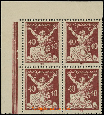 219278 -  Pof.154A plate variety, 40h brown, UL corner blk-of-4 with 