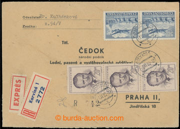 219570 - 1953 1. DEN / firemní Ex+R-dopis vyfr. zn. Pof.489 (3x) + l