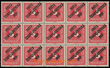 219895 -  Pof.72 double overprint, Small numerals 5h, blk-of-15, part