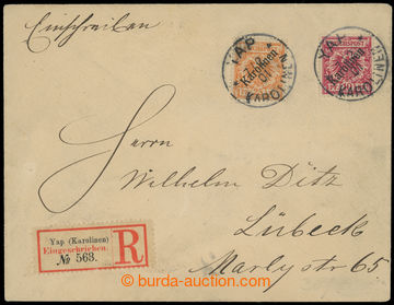 219959 - 1899 R-dopis do Lübecku vyfr. zn. Mi.5I, Adler 25Pfg žluto