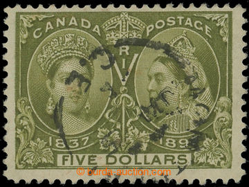 220212 - 1897 SG.140, Viktorie Jubilejní $5 olivově zelená; bezvad