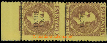220213 - 1892 SG.27var, vertical marginal pair Brooke 3C with overpri