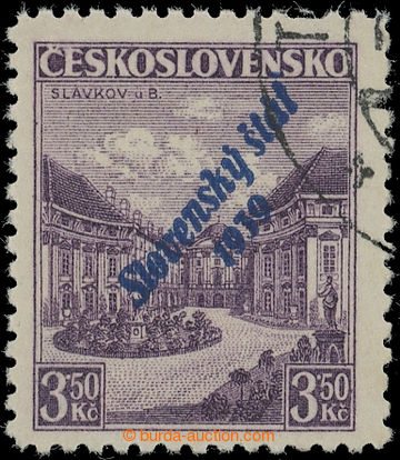 220239 - 1939 Sy.19b, Slavkov 3,50Kč s modrým přetiskem, DV přeti