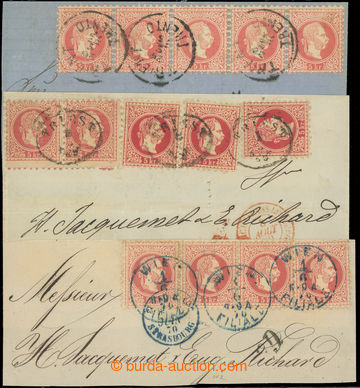 220264 - 1867 Ferch.37I, 3 cut-squares Franz Joseph I. 5 Kreuzer red 