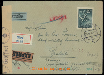 220895 - 1942 Reg, express and airmail letter addressed to to Bohemia